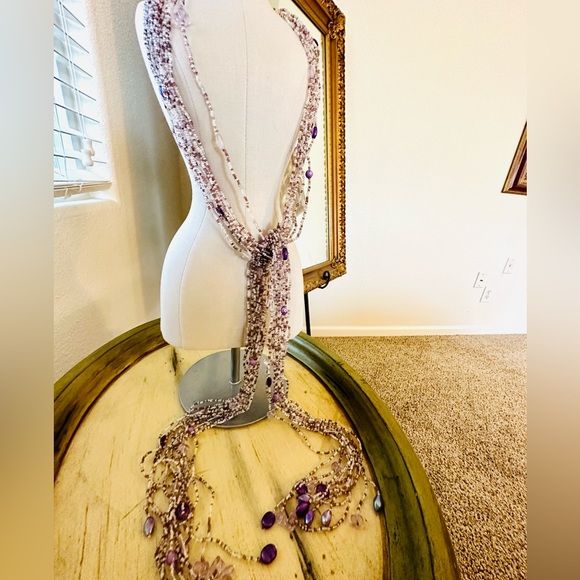 Long Purple Bead Tassel Wrap Belt - Picture 9 of 17